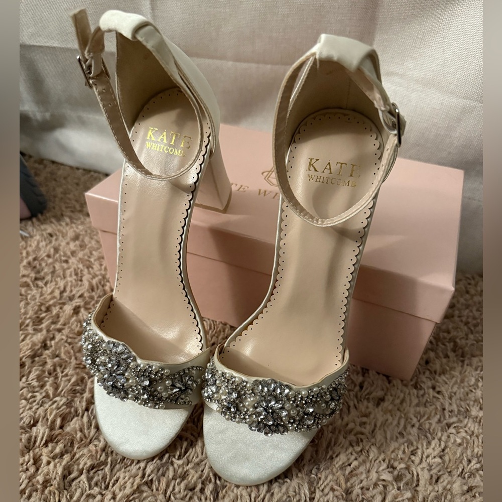Women's Cream Heels with Embellishments